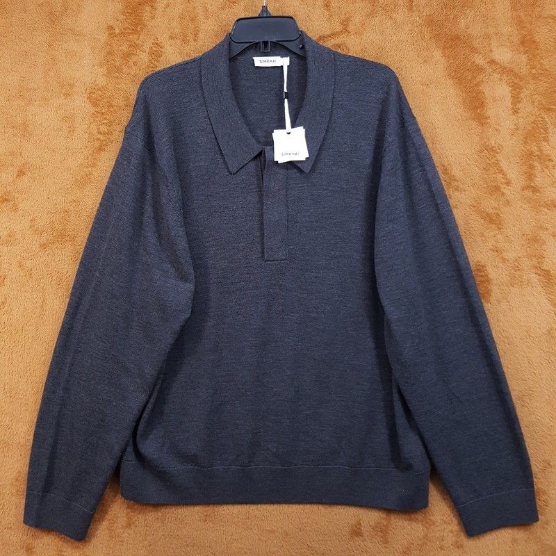 Simkhai Sweater Mens Xxl Grey Pop Over Polo Pullover 100% Wool Louis $345